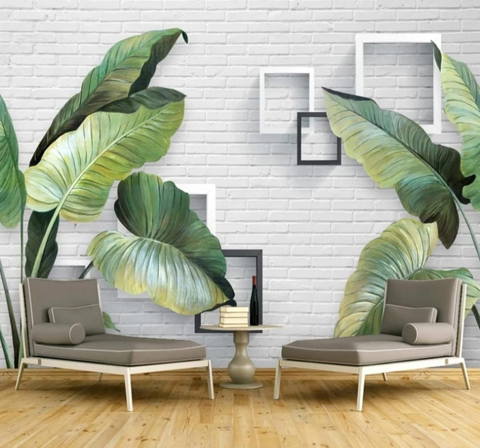 XLMING Retro Fresh Banana Leaves Brick Wall Square 3D Wallpaper Luxury Silk Study Dining Feature Sofa Grey Bedroom Living Room Tv Decorative Wall-300cm×210cm