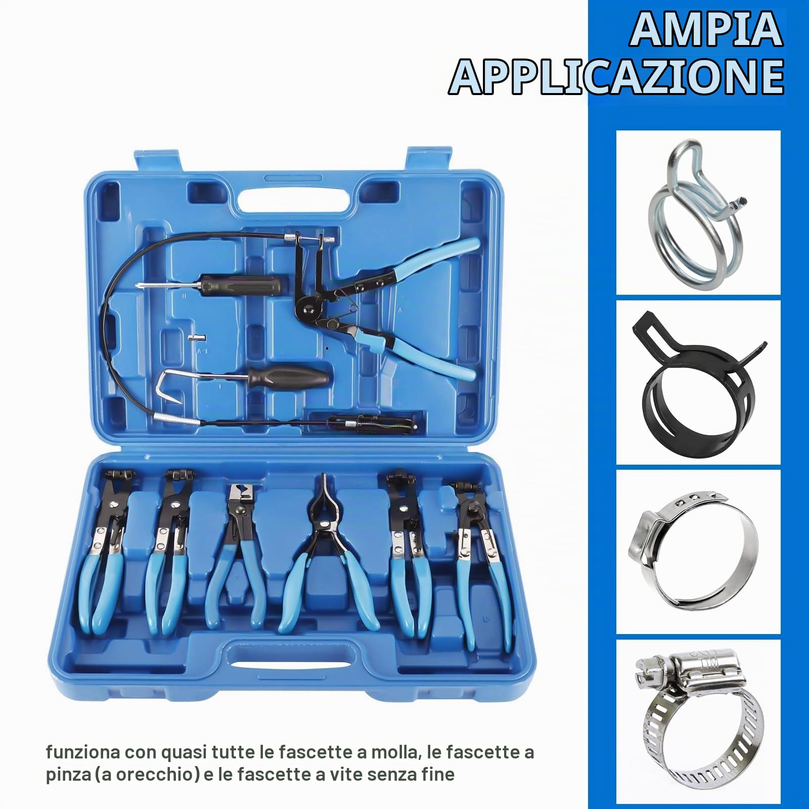 FreeTec Kit Pinze Fascette Stringitubo, 9 pezzi Pinze Fascette Auto, Flessibile Pinze Stringitubo a Molla, Pinza Clic Pinza Morsetti Tubi per Smonta Fascette di Tubi Radiatore Olio Carburante