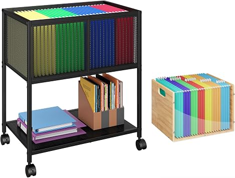 Sbanmao Acrylic Bamboo File Box Organizer, Hanging Folder Storage Box, Rolling File Cart, Mobile File Cabinet with Wheels Hanging Files