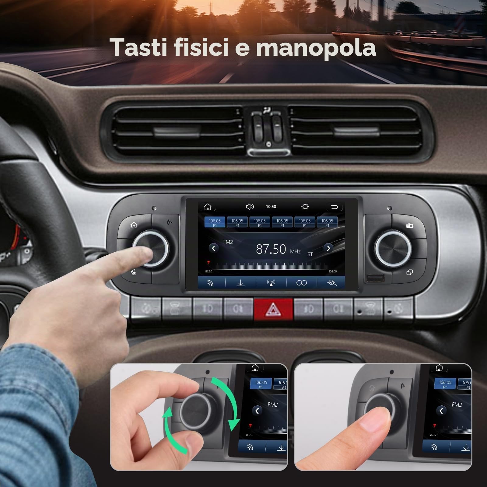 Autoradio Linux per Fiat Panda 2013-2025 con CarPlay Wireless e Android Auto, avvio in 2 secondi, comandi fisici tramite manopola, audio di livello OEM, Porta ISO Plug & Play Stile OEM