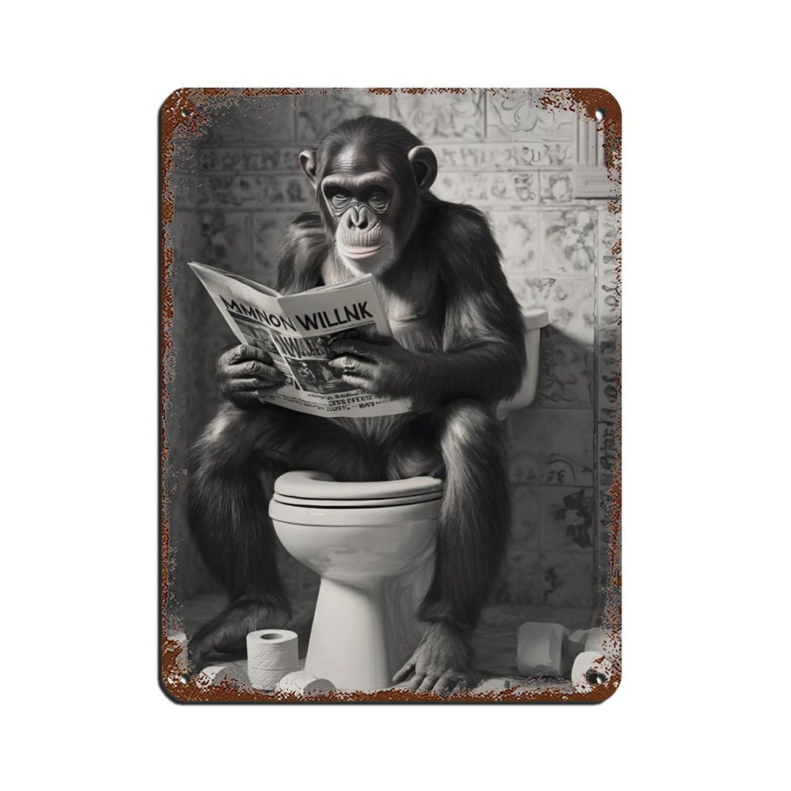 Funny Monkey Bathroom Art Retro Poster Metal Tin Sign Chic Art Retro Iron Painting Bar People Cave Cafe Family Garage Poster Wall Decoration 12x16inch(30x40cm)