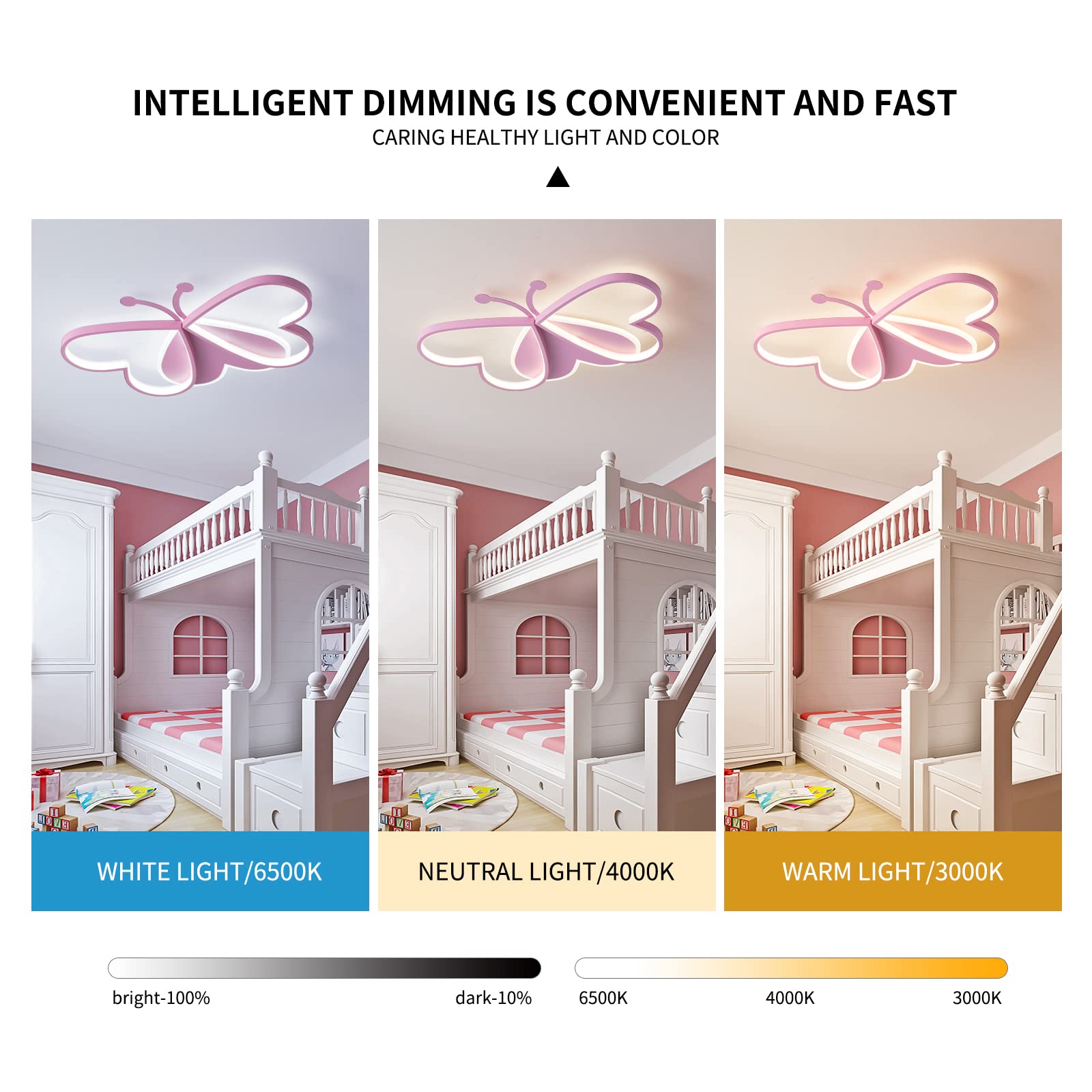 Plafoniera Cameretta Bambini, 50cm Lampada da soffitto creativo farfalla Lampadario, 3000K-6000K Dimmerabile Plafoniera Alla Moda per Bambina Camera da Letto e Soggiorno dei Bambini (Dimmable)
