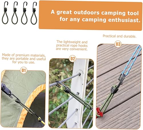 Miniatura 9 de HANABASS Cordón elástico para tienda de campaña, cordón elástico de fijación con ganchos, hebilla de leva, ganchos al aire libre, toldo resistente