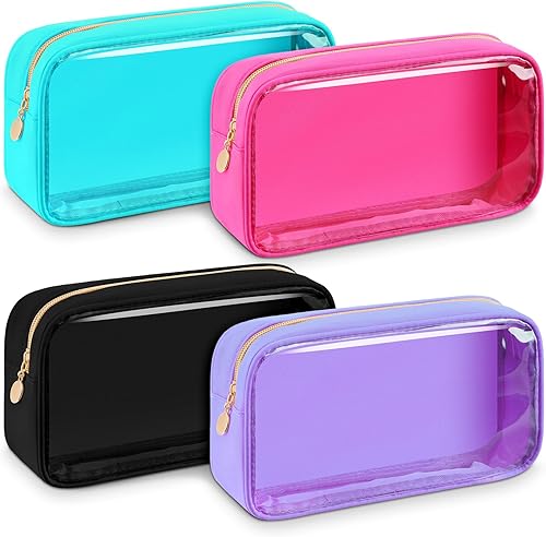 4 bolsas de maquillaje transparentes para bolso, bolsa de maquillaje de nailon y PVC, bolsa de viaje para cosméticos, bolsa de aseo con cremallera,