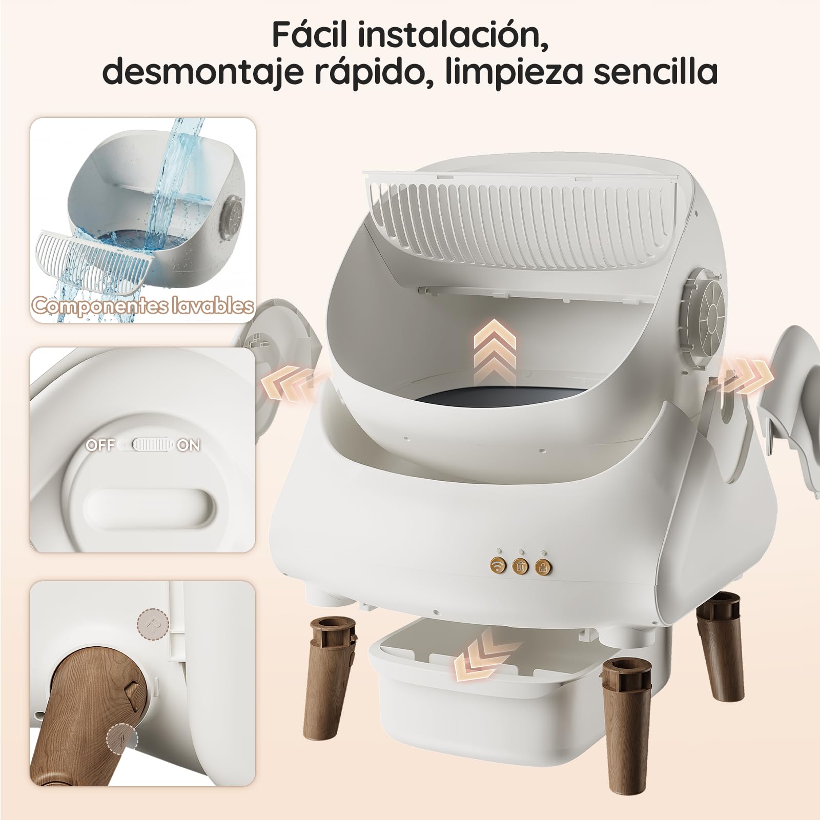 Devoko Arenero Autolimpiable XXL para Gatos hasta 15 kg con App | Control vía App, Autolimpieza 15 Días, Varios Gatos, Diseño Abierto, Tamaño XXL