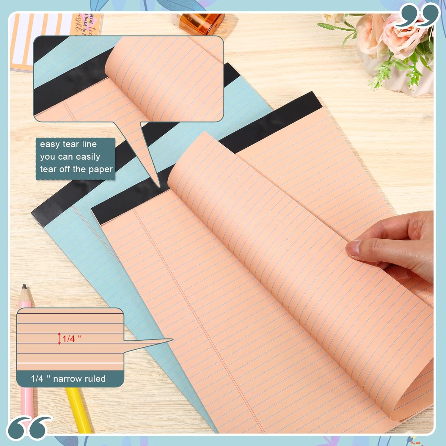 Fuutreo 8 Pcs 8.5'' x 11'' Colored Legal Pad 50 Sheets Per Writing Pads Narrow Ruled Notepad Perforated Writing Notepad Office Supplies for College Office Business (Vintage Color)