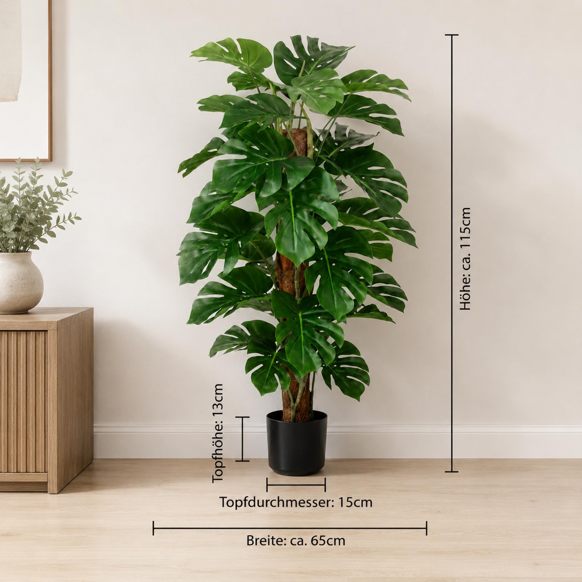 Seidenblumen Roß Splitphilo am Kokosstamm LA 115cm, künstlicher Baum Kunstbaum Kunstpflanze künstliche Pflanzen, Dekobaum Home Deco Deko Kunstblumen, Fake Plants Dekoration wie echt