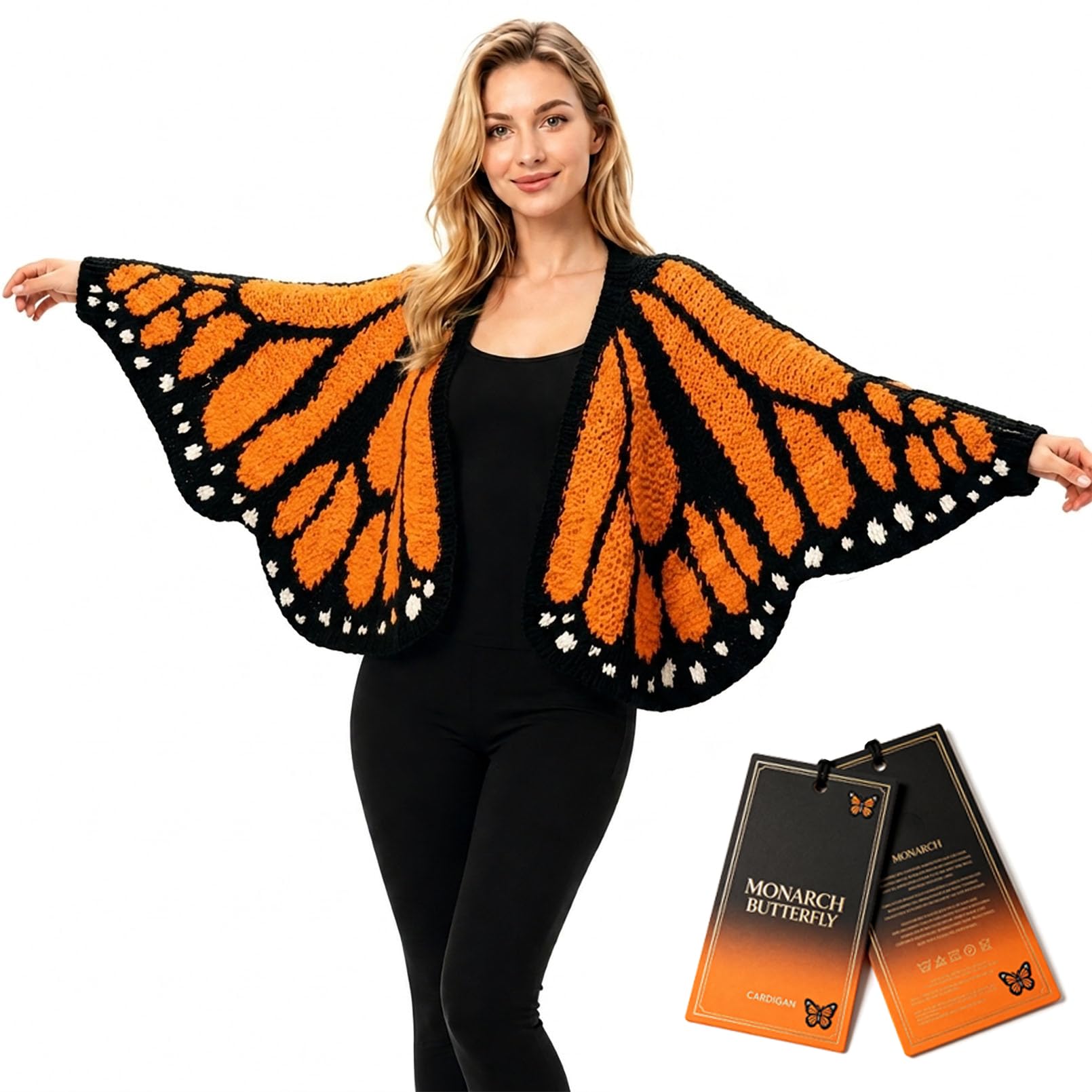 Gehäkelter Monarchfalter-Cardigan für Damen – Offener Strickpullover mit Flügeln, gemütliches Layering-Piece für Alltag & Festivals
