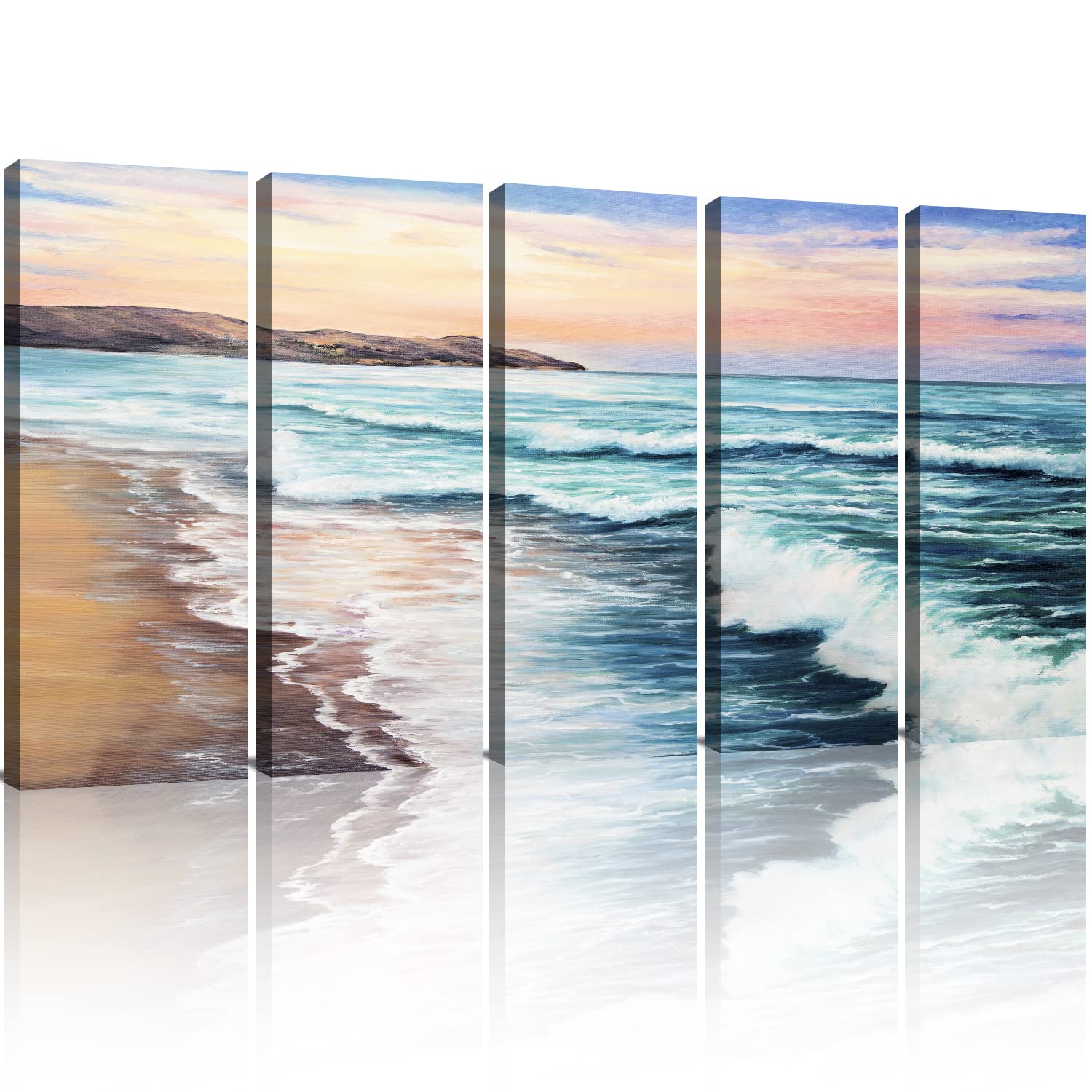 Seascape Waves Beach Wall Decor for Living Room & Bedroom - White Ocean Waves Seascape Canvas Prints Pictures - Nature Coastal View Modern Artwork