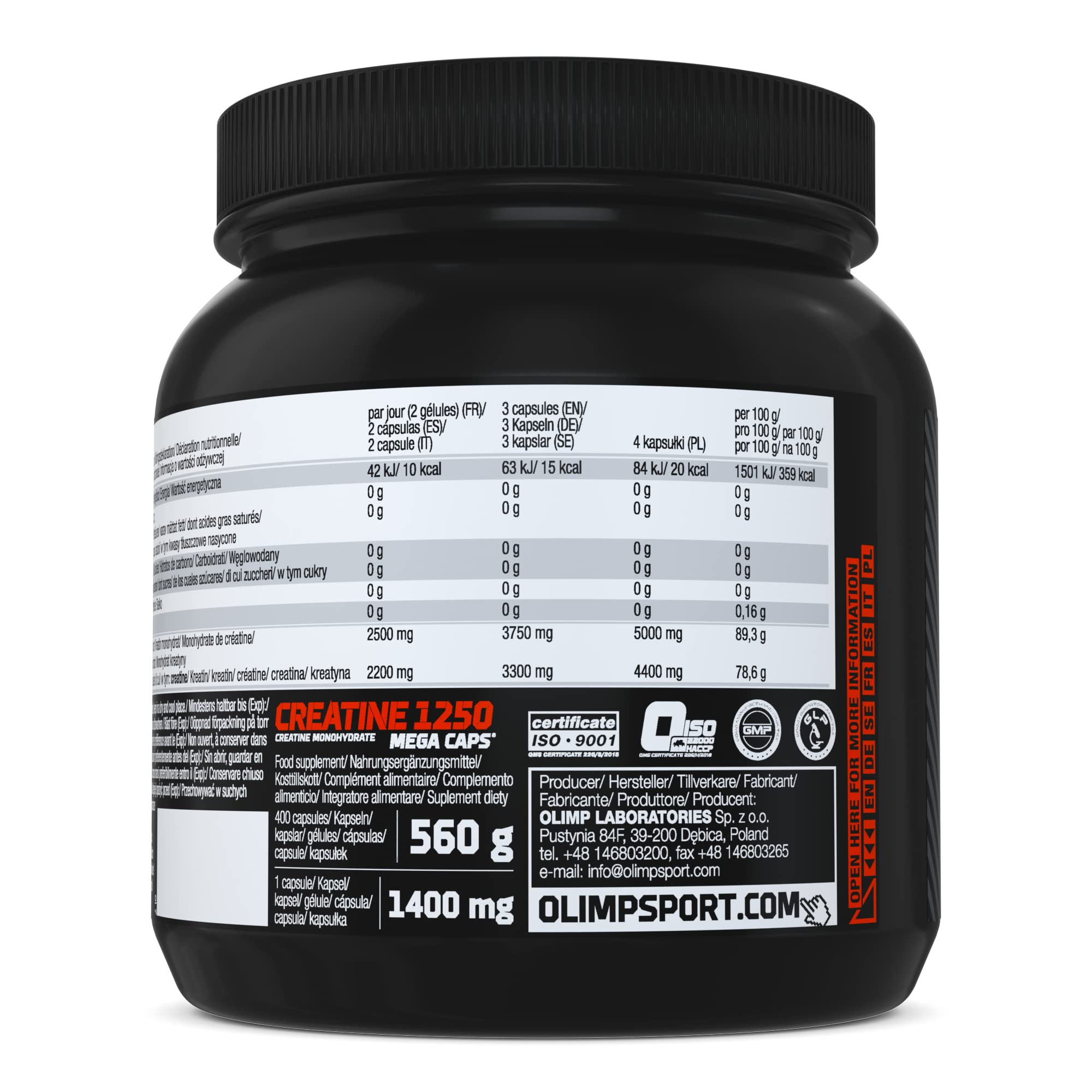 Olimp Creatine 1250 Mega Caps - 400 Kapseln