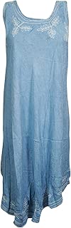 Mogul Interior Womens Sky Blue Tank Dress Embroidered Sleeveless Rayon Coverup Desses XXL