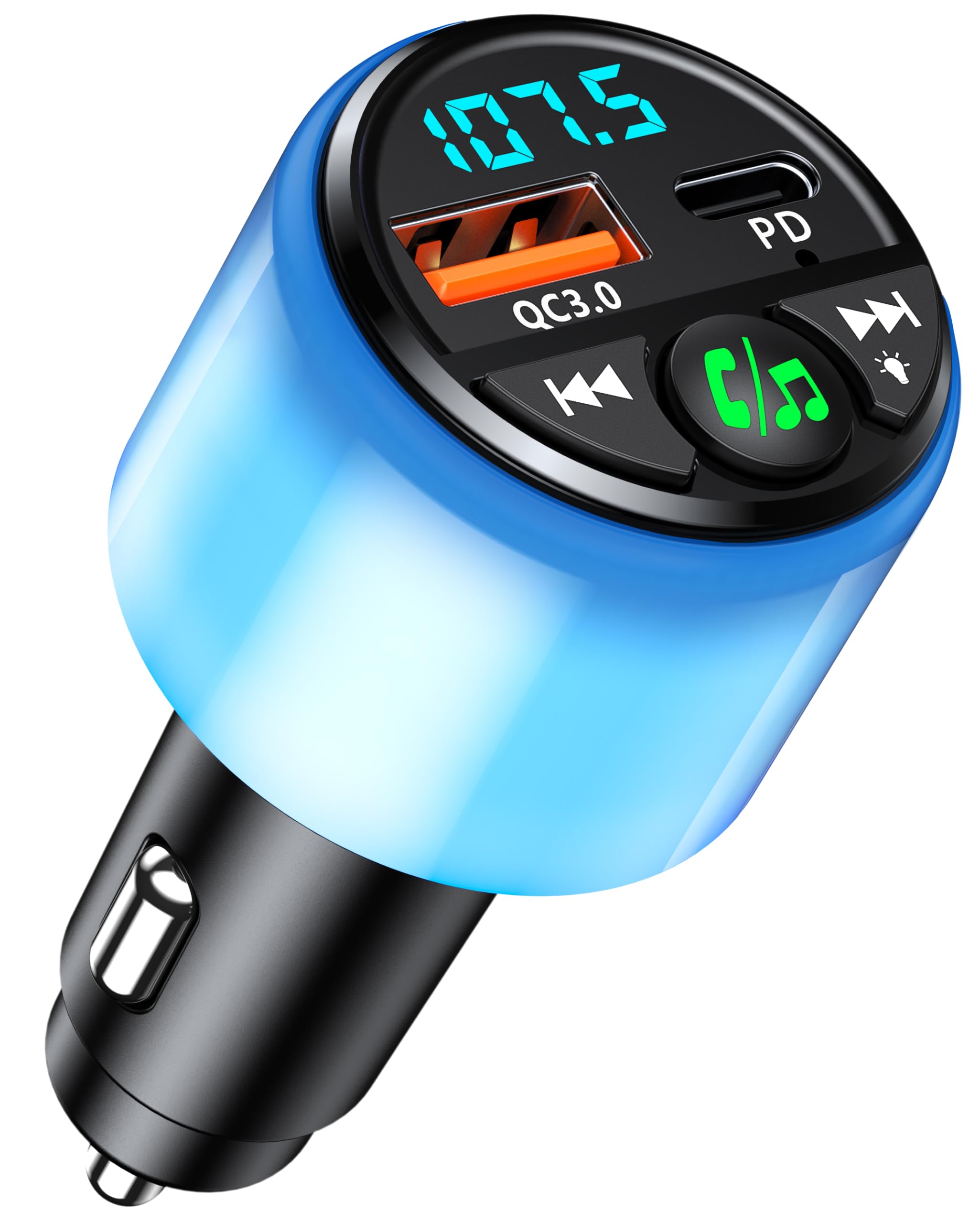 Mohard Bluetooth Adapter Auto, [PD 30W & QC3.0 18W] FM Transmitter Auto Bluetooth 5.3, [Rundum Strahlender Glanz] Freisprechanlage für AutoBluetooth, Dual-Port-Schnellladegerät, Hi-Fi-Musik