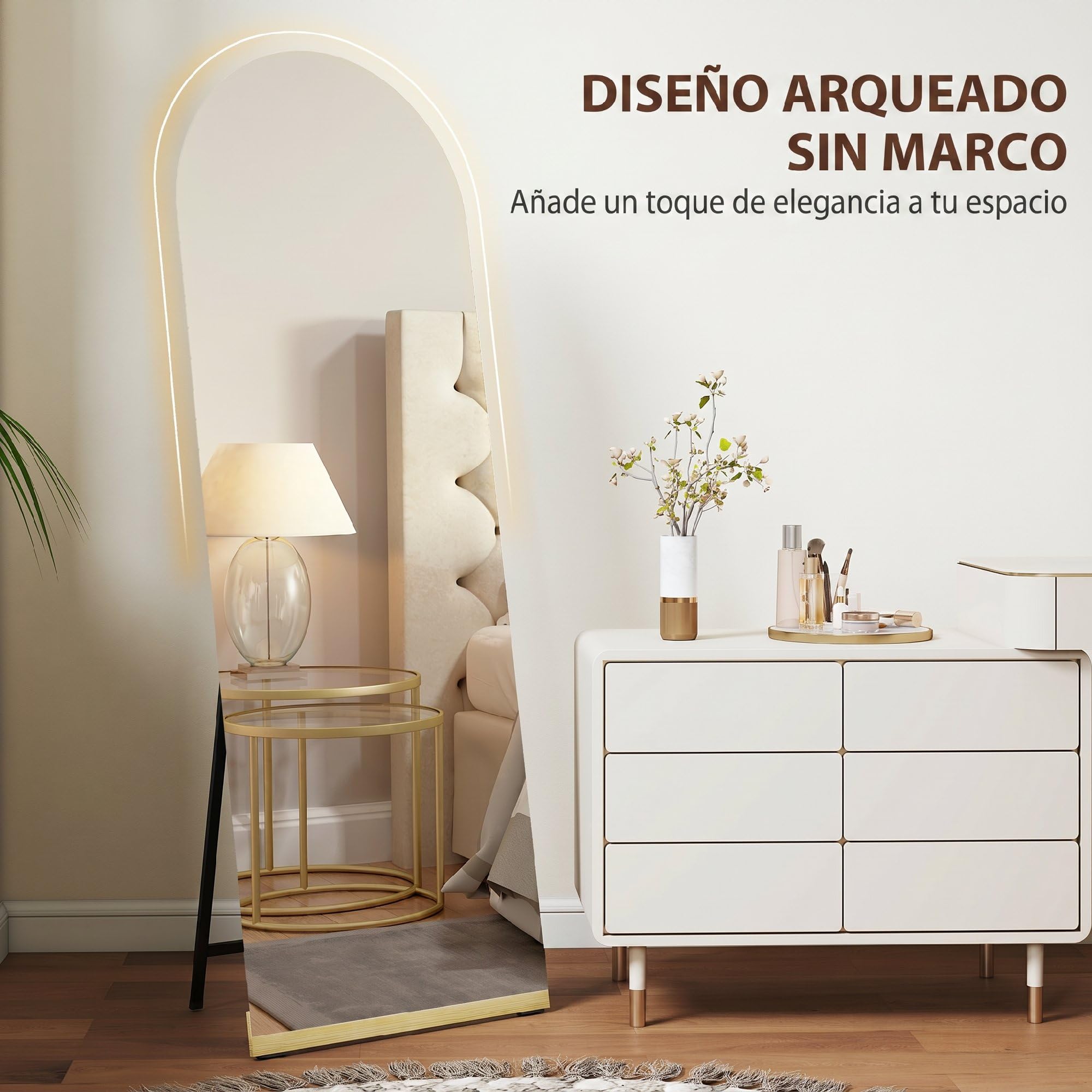 HOMCOM Miroir complet incurvé sans cadre en bois 160 x 50 cm