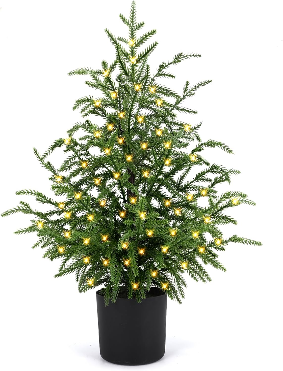 2FT Pre-Lit Artificial Norfolk Pine Christmas Tree – Tabletop Faux Tree with 50 LED Lights & 8-Function Battery Box, Pre-Assembled Holiday Decor for Home or Office