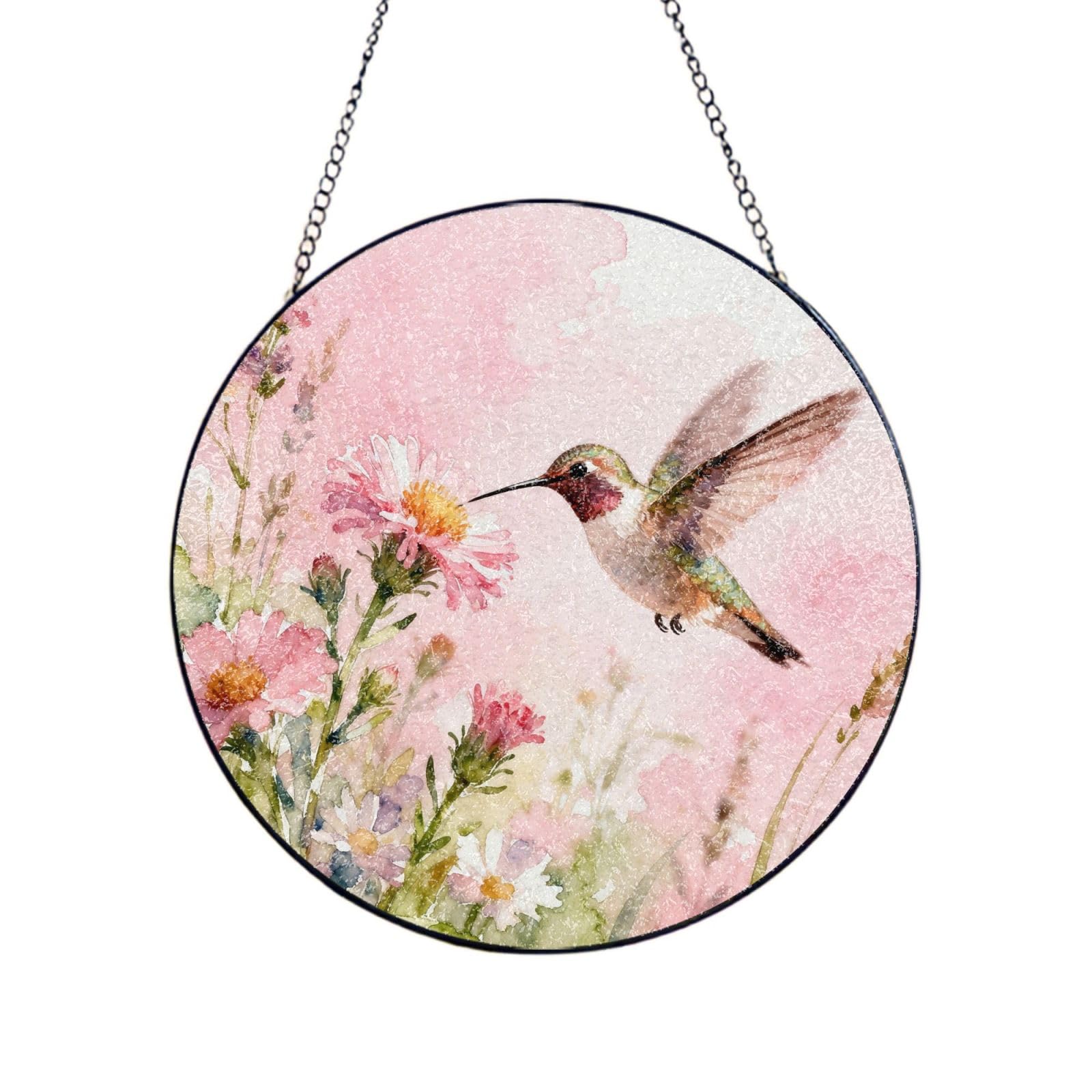 Hummingbird Stained Glass Sun Catcher for Window Garden Hanging Suncatchers Balcony Decor Gift 10in（25cm）