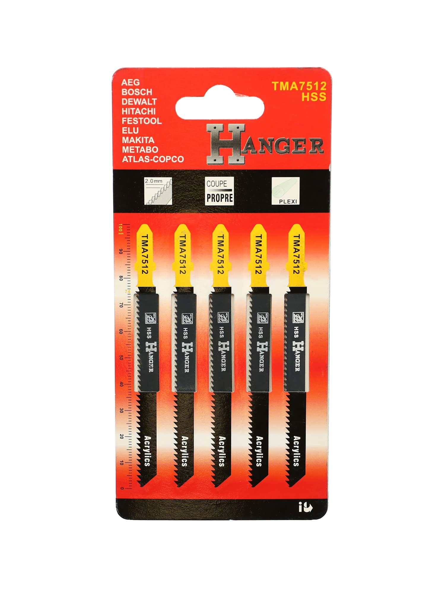Pack de 5 lames de scie sauteuse TMA7512 pour acrylique 75mm - HANGER - 150226