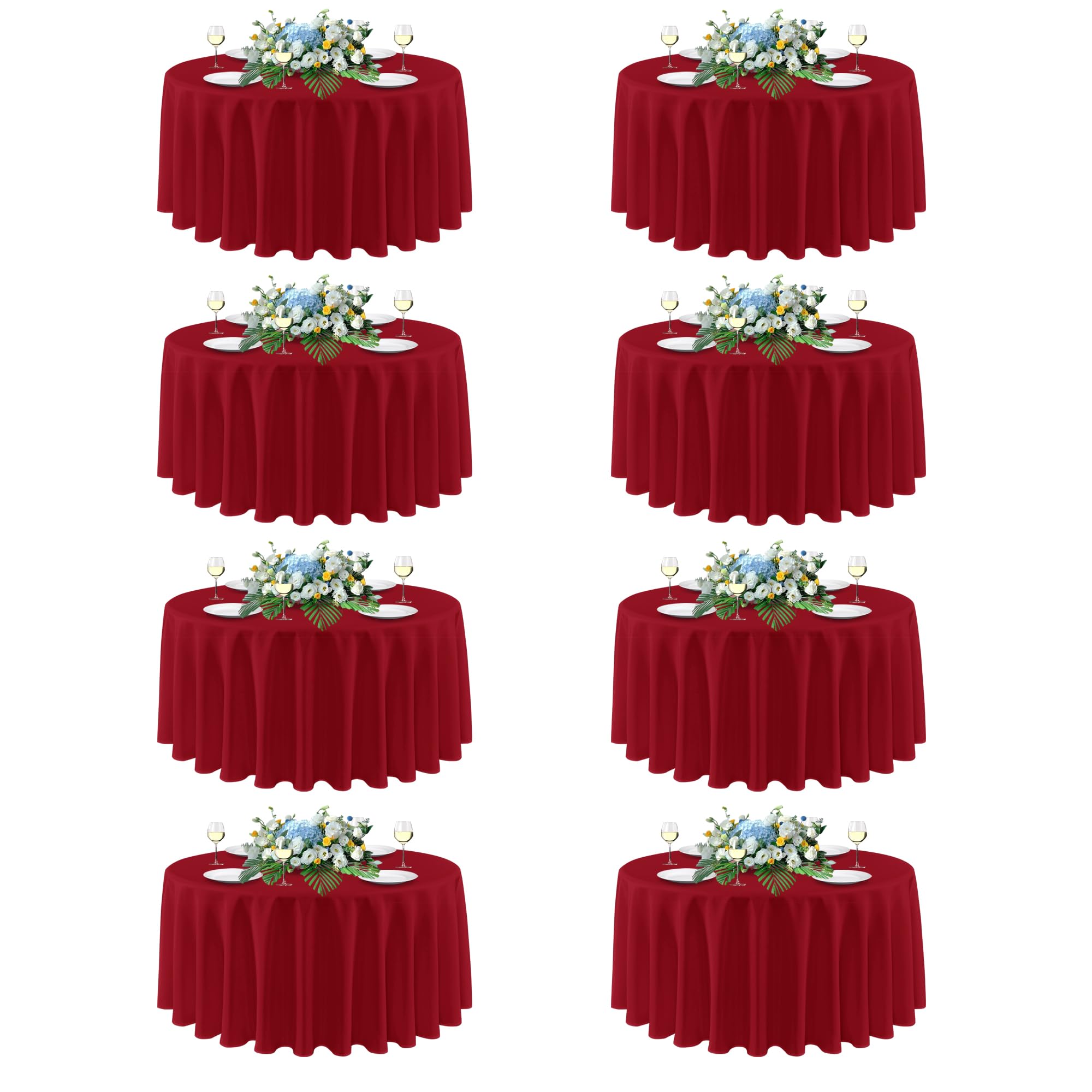 sancua Christmas Red 90 Inch Round Tablecloth, 8 Pack - Circle Polyester Fabric Table Cloth for Wedding Party Reception Banquet Birthday, Washable Formal Table Cover (Fit 30-72 Inch Tables)-image-8