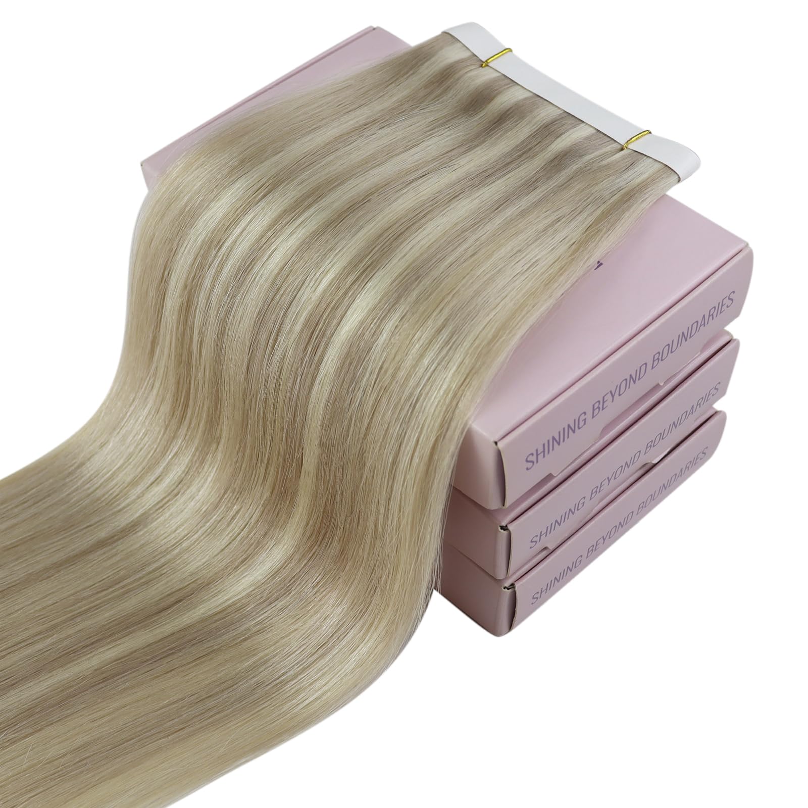 Fshine Tape Extensions Echthaar Dunkelaschblond gesträhnt 50 cm 120 g | Tape Tressen Echthaar, anpassbare Struktur, natürliche Ansatzoptik, zusätzliches Volumen, einfache Befestigung