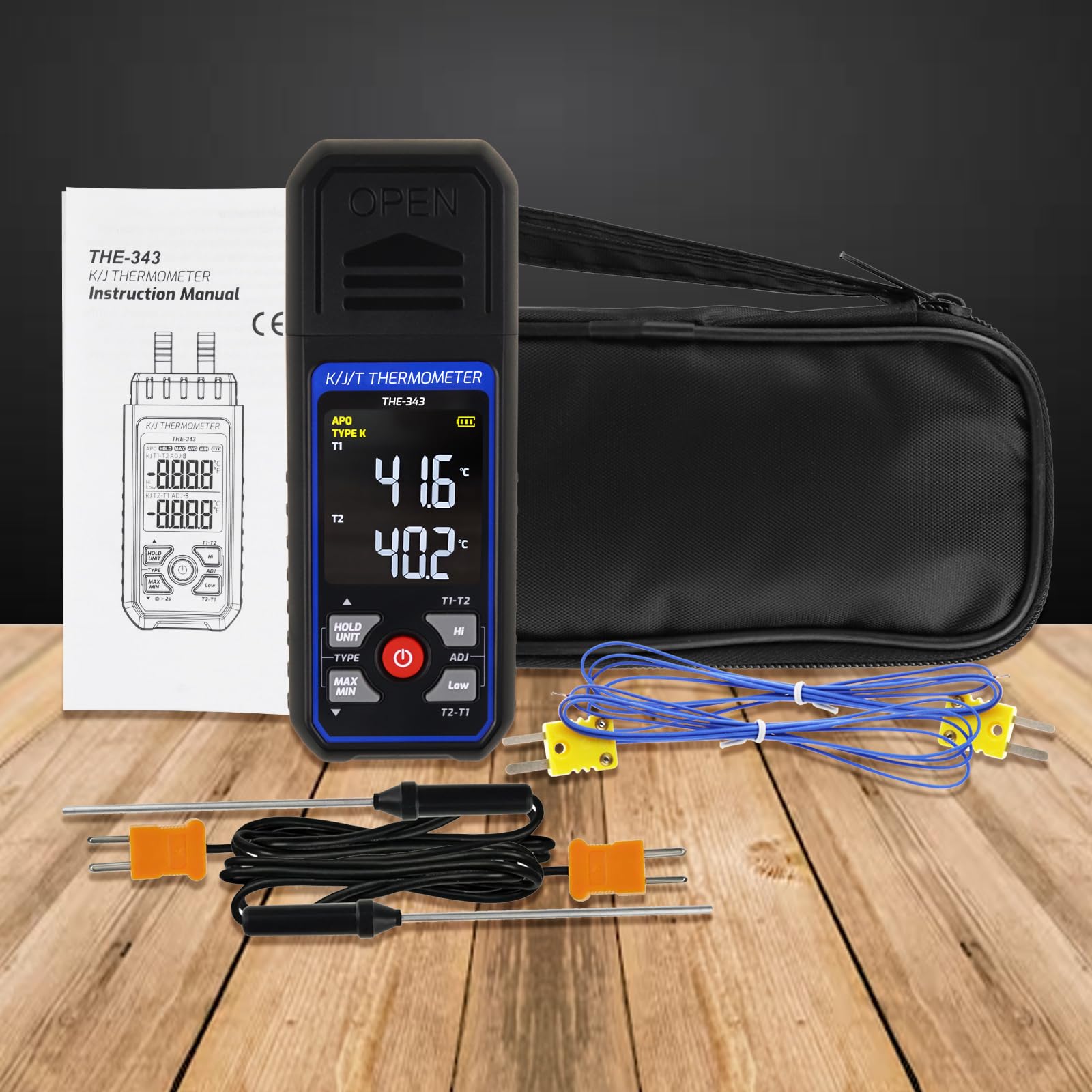 Thermocouple Thermometer Digital K/J/T Type with 4 K Type Thermocouple, HVAC Thermometer with Alarm & Adj Compensation, Temperature Meter -328°F ~ 2501°F Measuring Range — Amazon image 3