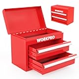 WORKPRO Mini Metal Tool Box with 2 Drawers and Top Storage, Small Tool Chest with PVC Liners and PP Feet Pads, Cold Rolled Steel Toolbox with Magnetic Tab