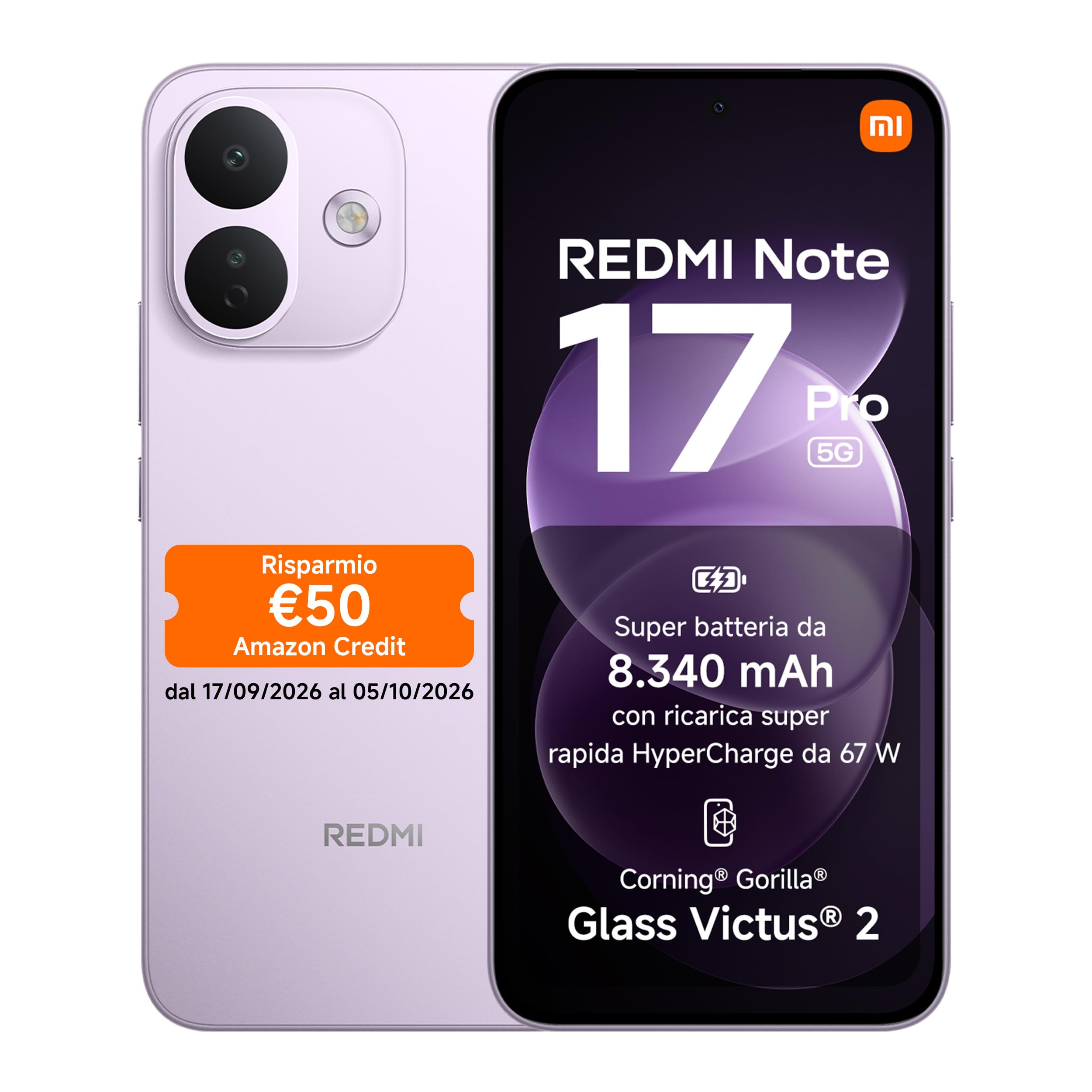 REDMI Note 17 Pro 5G, Smartphone 8+512GB, Purple, Batteria da 8340 mAh | Fotocamera OIS 50MP, HyperCharge 67W, Snapdragon®6s Gen4, Display Flagship Alta Luminosità 3500nit, Protezione Occhi, HyperAI
