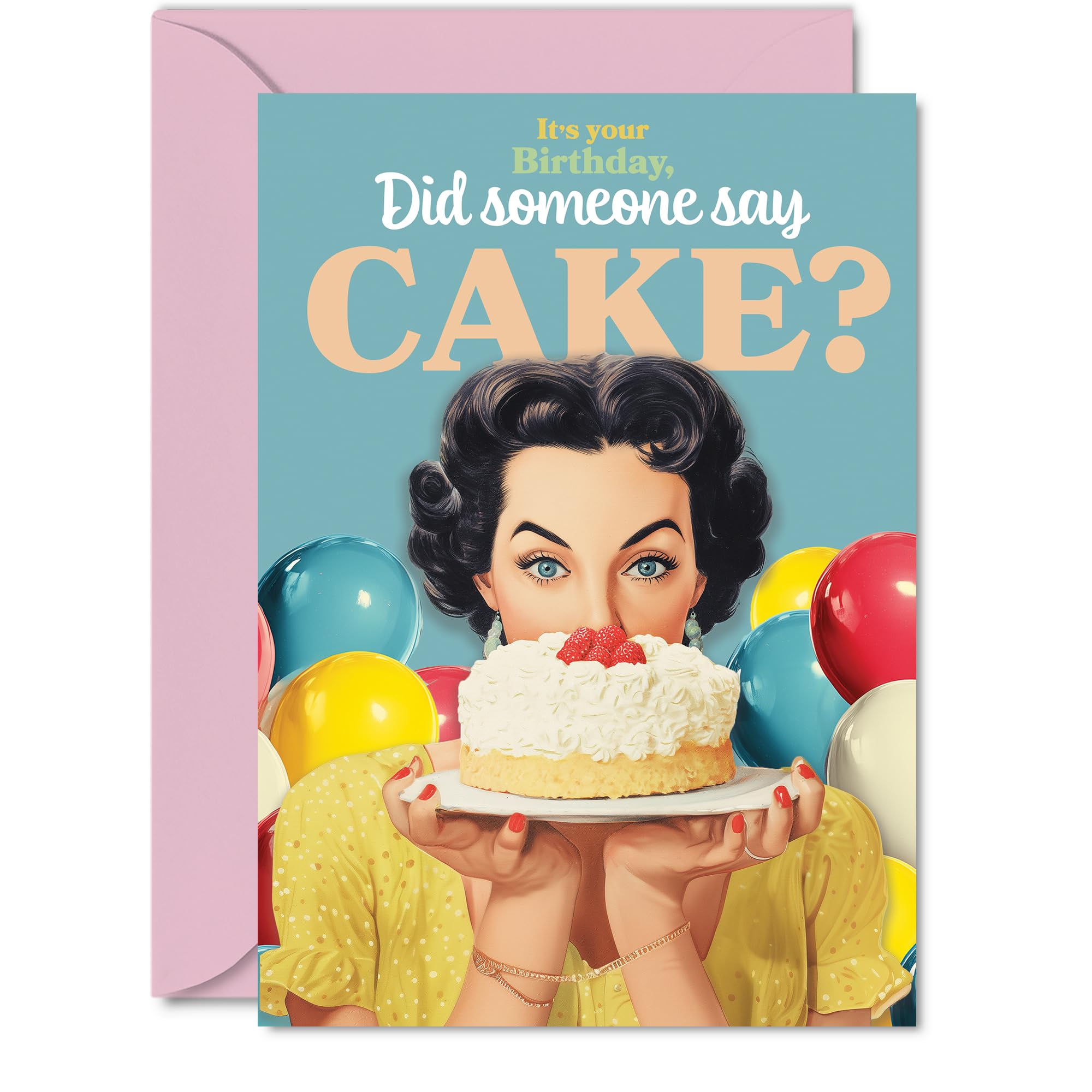 Family Birthday Card - Did Somesone Say CAKE? - Happy Birthday Card for Family from Colleague Friends, 5x7 Inch Vintage Party Style Bday Greeting Cards