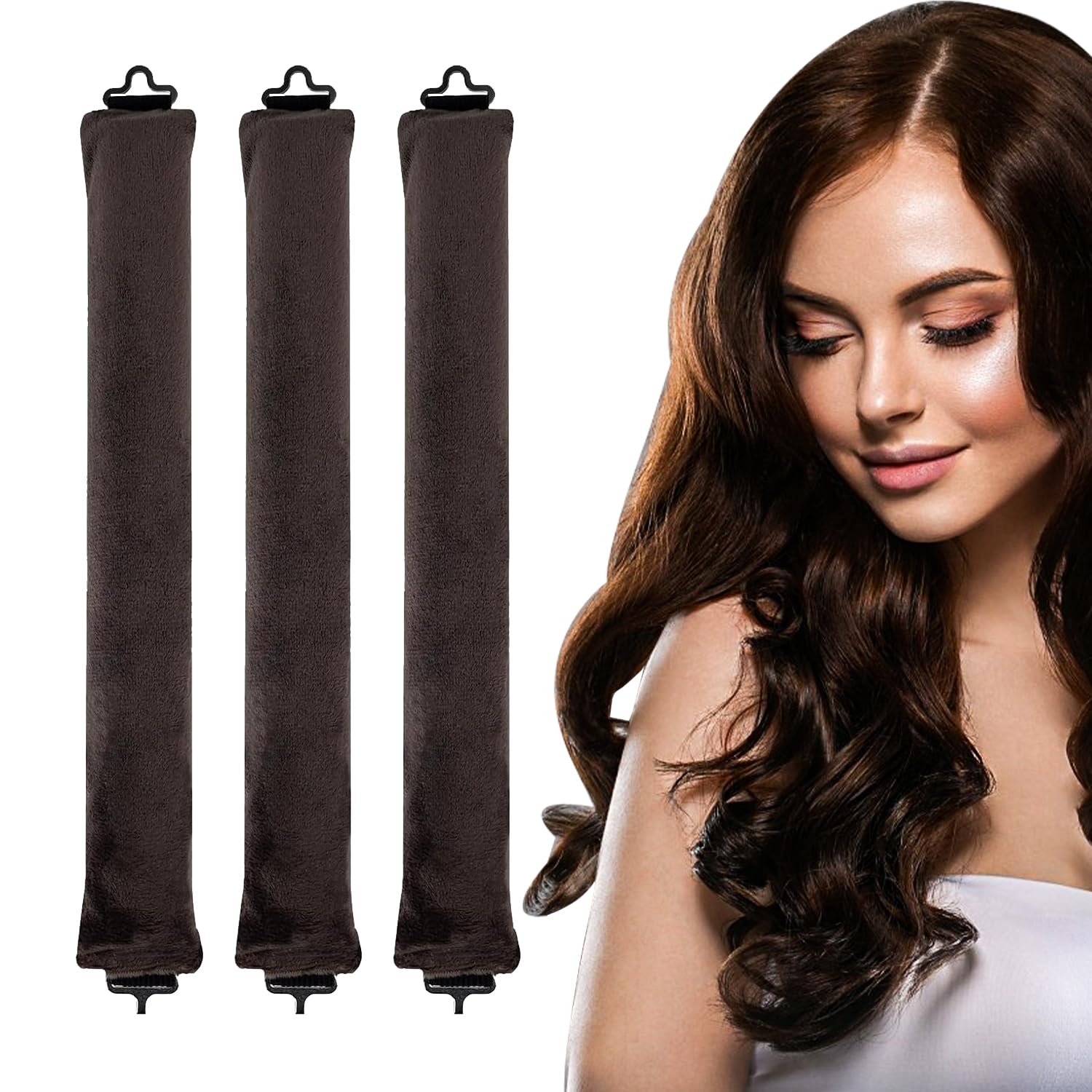 elook 3PCS Heatless Curlers, High Resilience Hair Rollers Lazy Heatless Blowout Rods, Soft Velvet Thick Flexi Rods with Hook