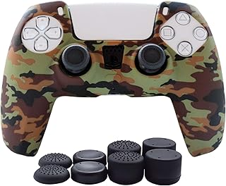Hikfly PS5 Controller Skin- Silicone Cover for PS5 DualSense Controller Grips,Non-Slip Cover for Playstation 5 Controller- 1 x Skin with 8 x Thumb Grip Caps(Brown)