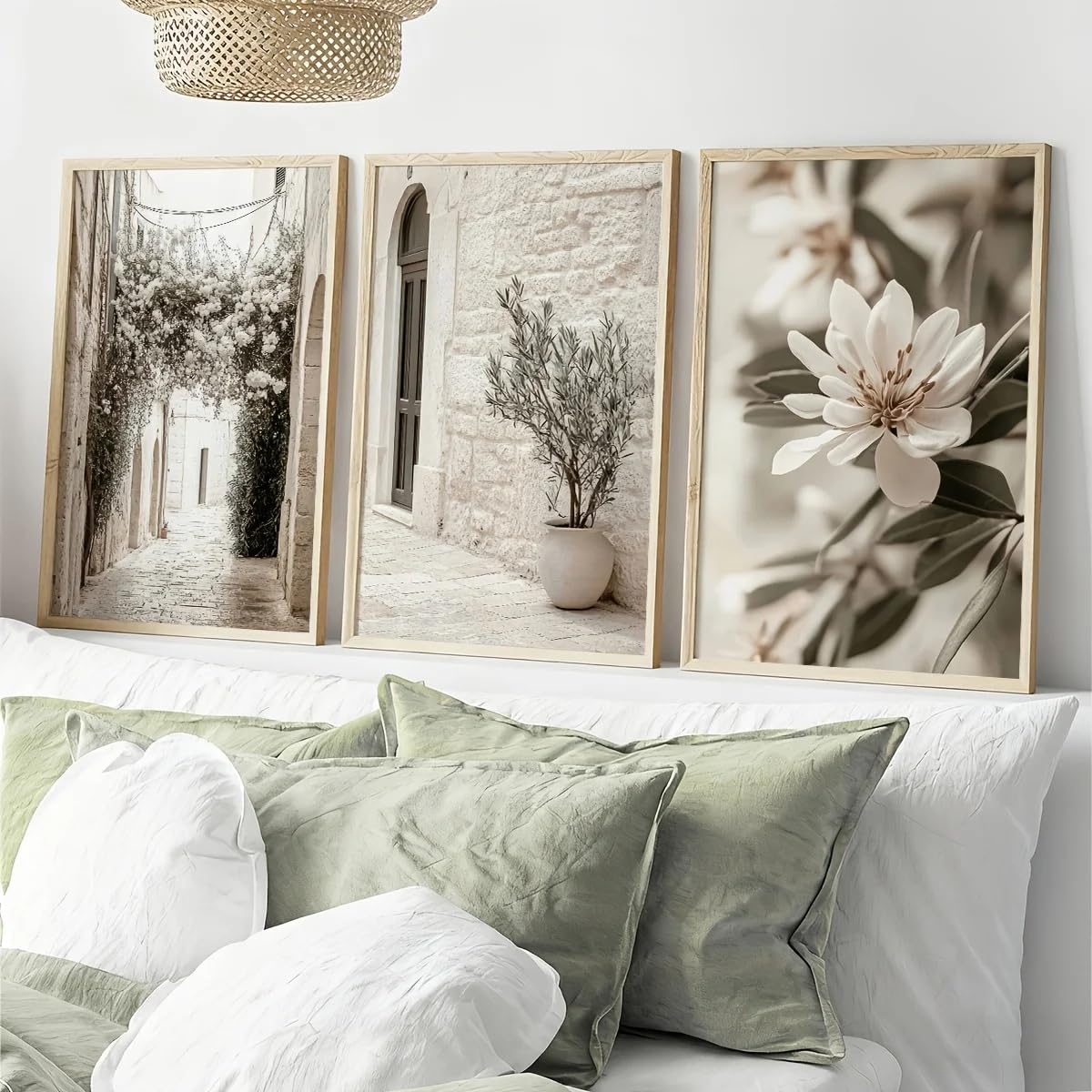 Dittelle Neutral Flowers Streetscapes Mediterranean Canvas Print Country Farmhouse Landscape Wall Art Posters for Home Decor(60x80cm/3PCS Frameless)