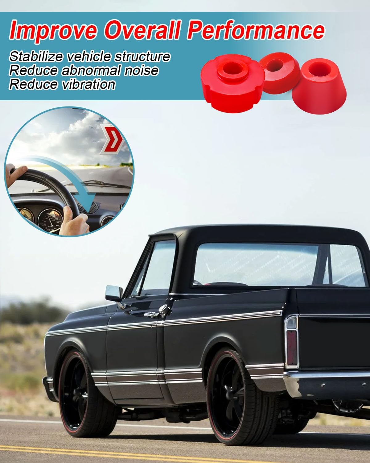 Body Mount Bushings Kit Fit for Chevy C10 1967 1968 1969 1970 1971 1972 Replace 7-101, Red