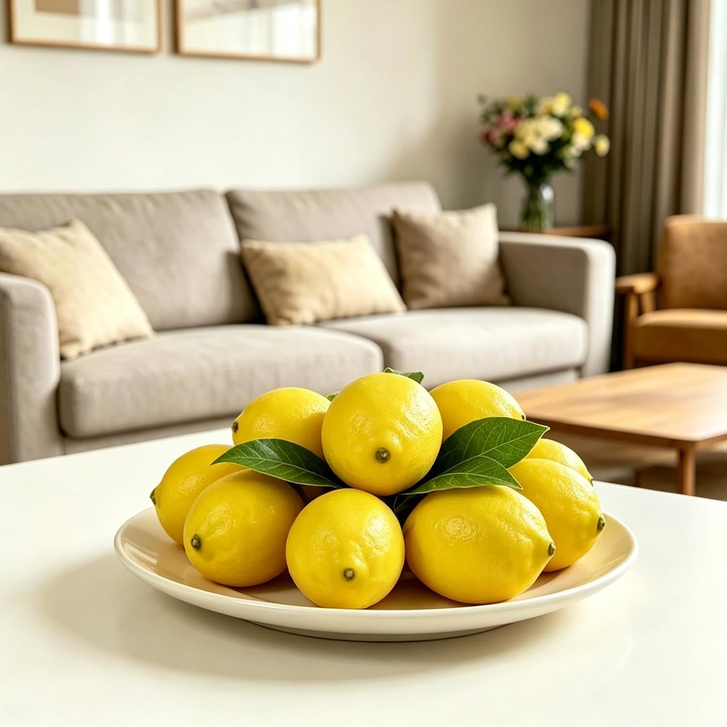 STEFORD 25 Pcs Fake Lemons Artificial Fruits with 20 Pcs Leaves, Faux Yellow Lifelike Simulation Lemons Decor Realistic Lemon Fruits for Home Kitchen Table Cabinet Summer Party Photography Props