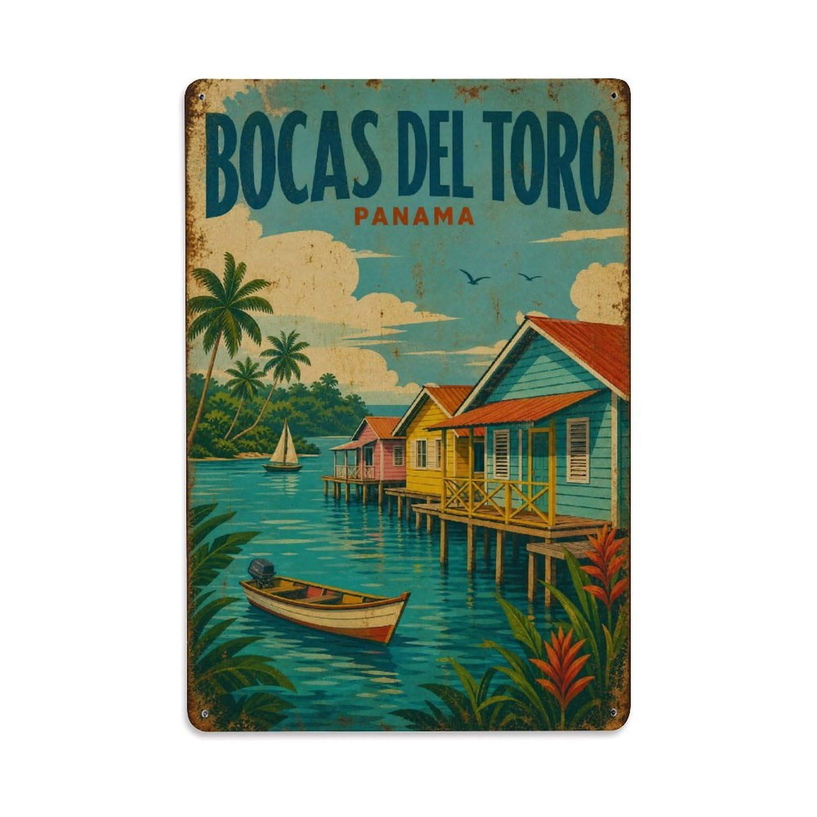 Retro Travel Panama Bocas Del Toro Metal Tin Sign