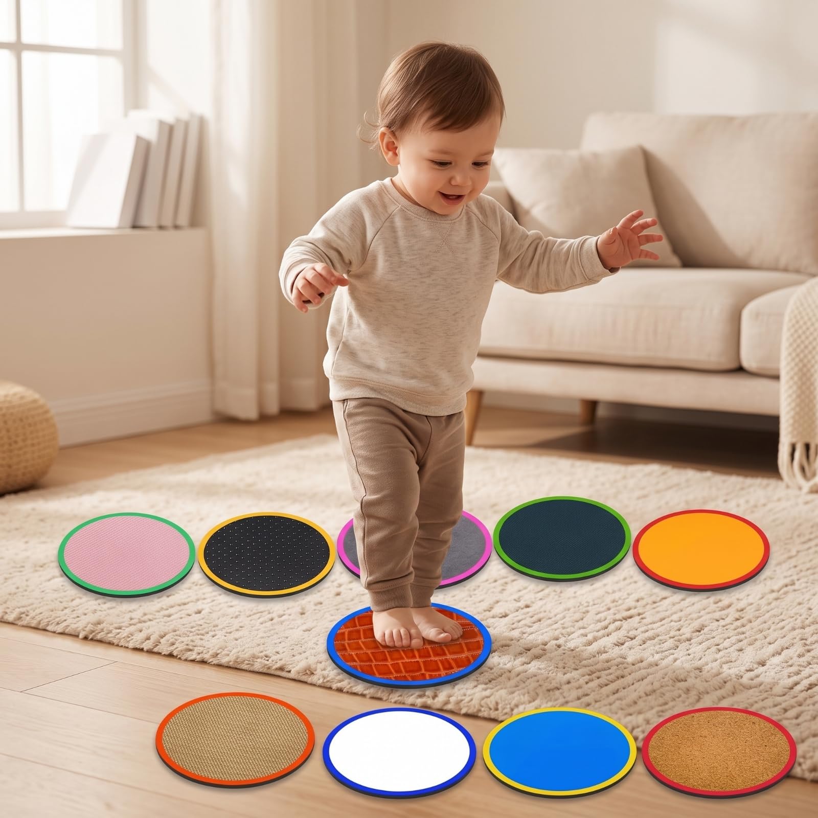 10 Pièces Disques Marquage Colorés | Dos Adhésif Pratique, Disque seoriel en Silicone, Conception Ronde Compacte, Disque Motricité, pr, Crèche