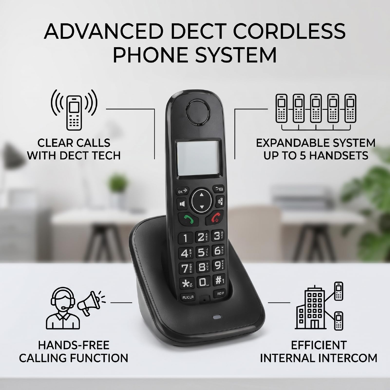 LICAEVEY Telefono Cordless Dect Espansione 5 Unità ID Chiamante Casa