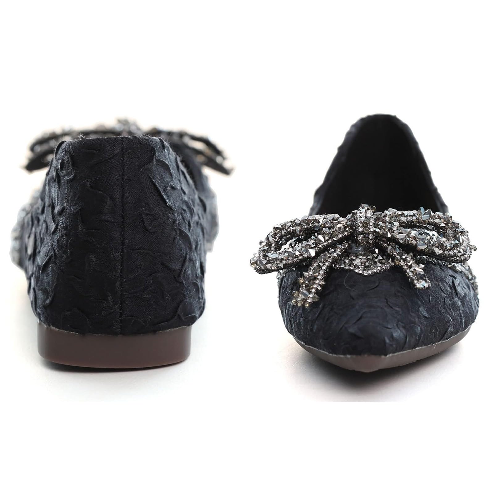 Ballerine da donna eleganti con paillettes, scarpe da balletto piatte con fiocco, punta in pizzo, scarpe da sposa per matrimonio, comode