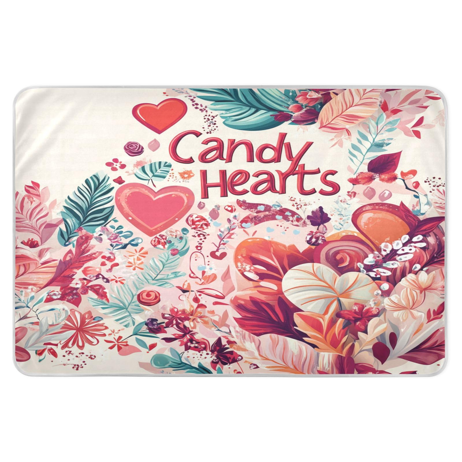 Extra Large Resuable Changing Pad Covers Water Resistant Bed Wetting Pads Non-Slip Bed Liners for Toddler Kids 52x34in Valentines Day Floral Leaves Love Candy Hearts