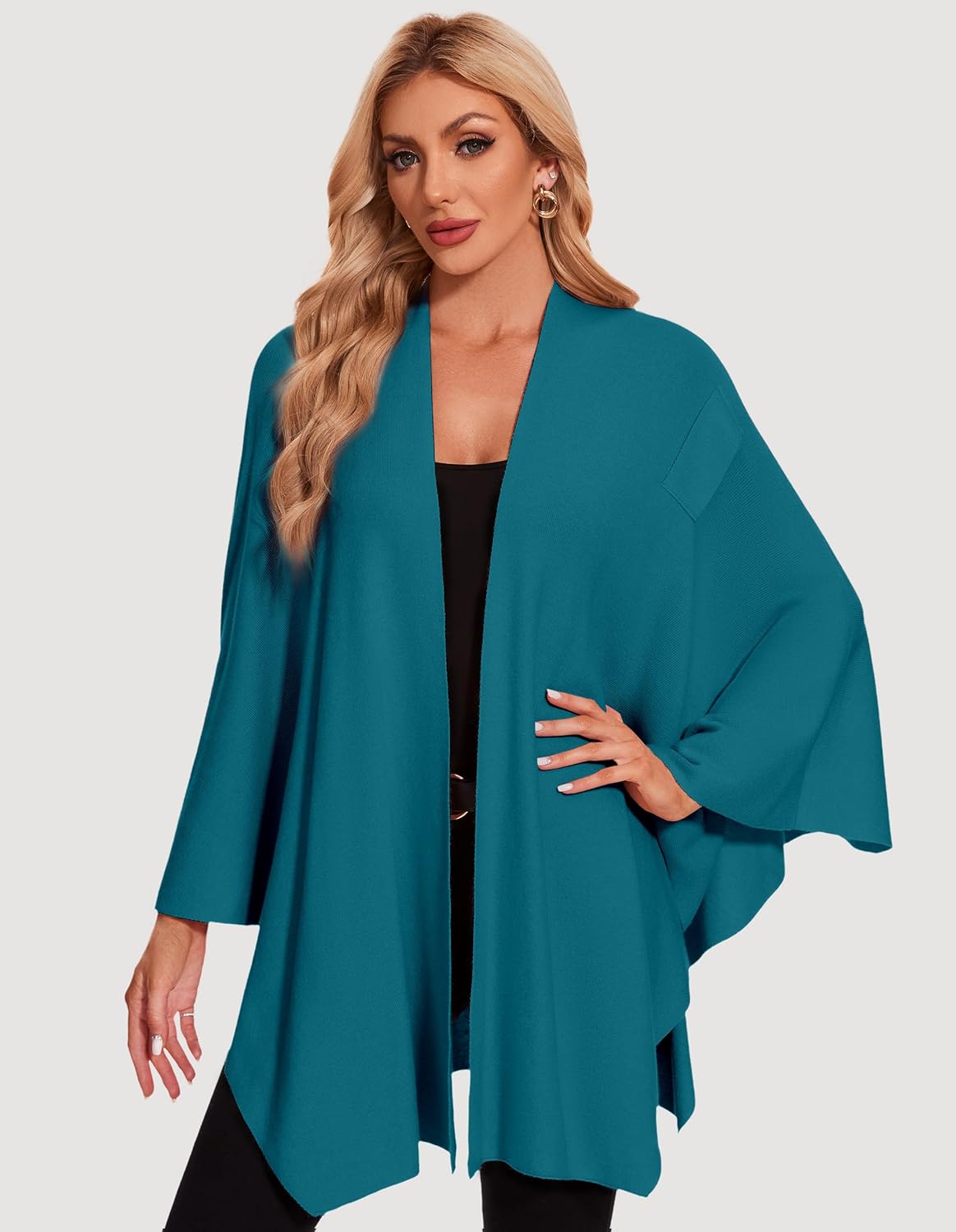 PULI Womens Elegant Cross Front Shawl Wraps Knitted Ponchos Cape Light Weight Poncho Sweater Soft Warm Travel Wraps - Image 2