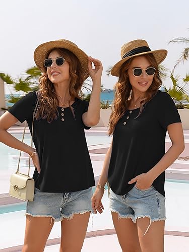 Vista 2 de Feiersi - Túnica floral de verano para mujer, blusa informal, camisetas de manga corta con botones