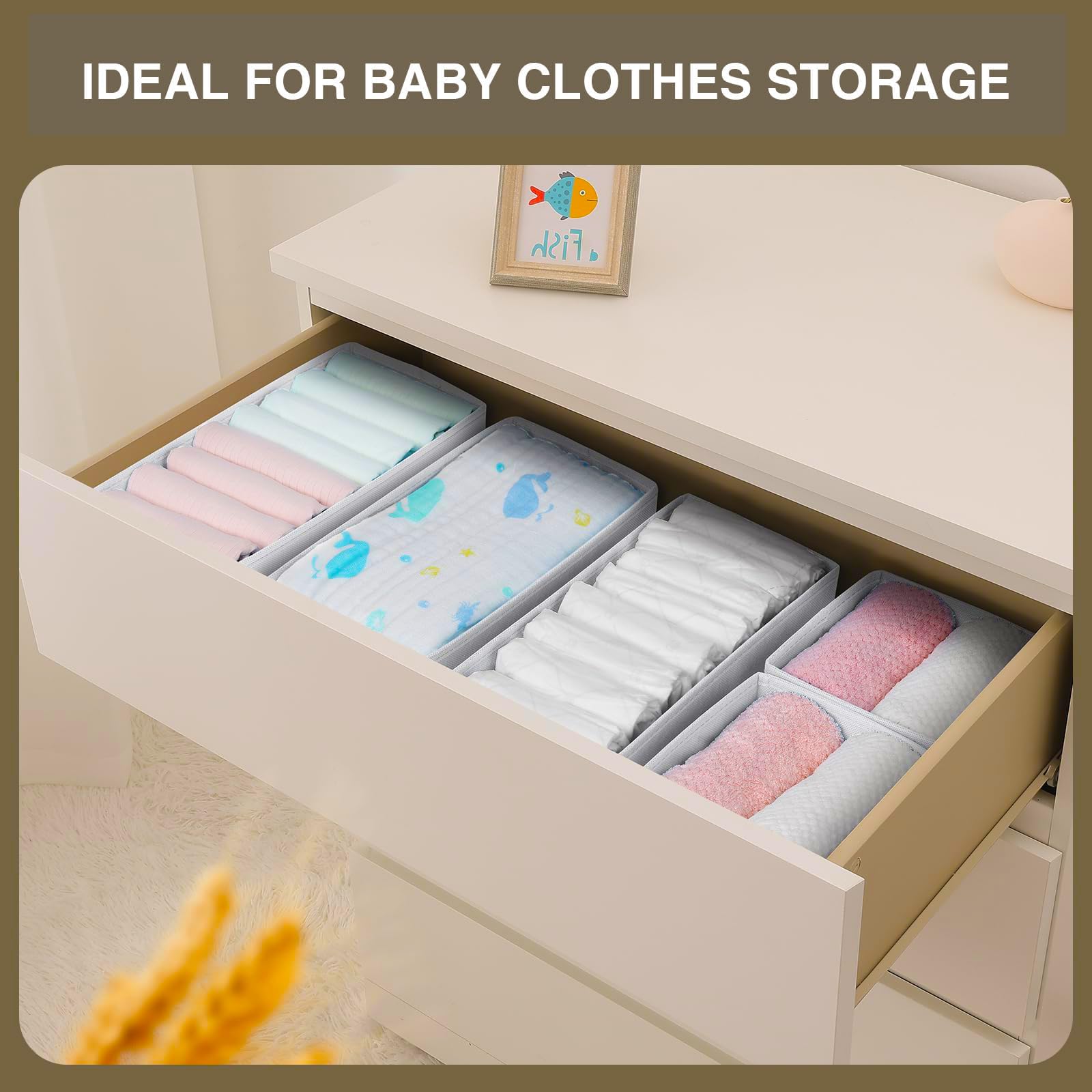 Homsorout Lot de 12 organiseurs de tiroirs de penderie - Pliables - Boîte de rangement en tissu - Système de rangement pour pantalons, vêtements, chaussettes, blanc