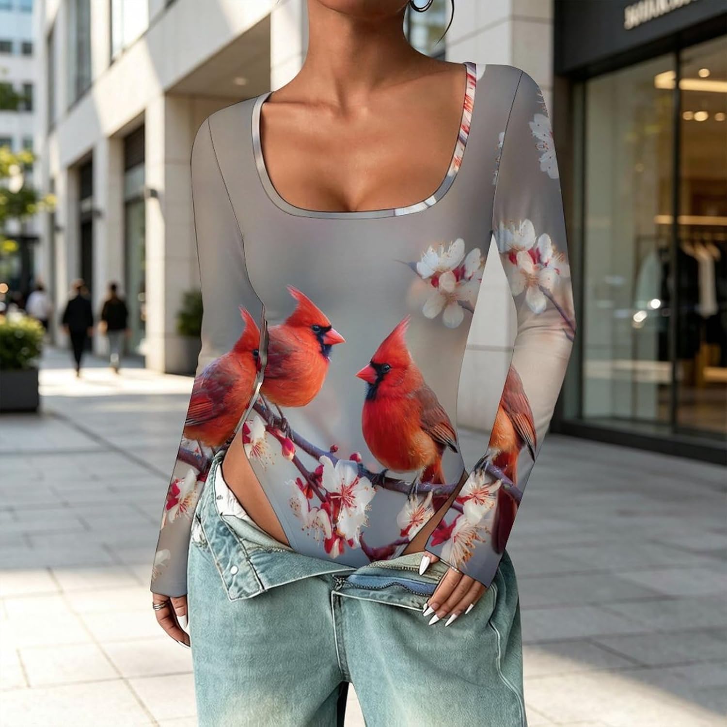 Cardinal Flower Women's Bodysuits Long Sleeve Top 5XL