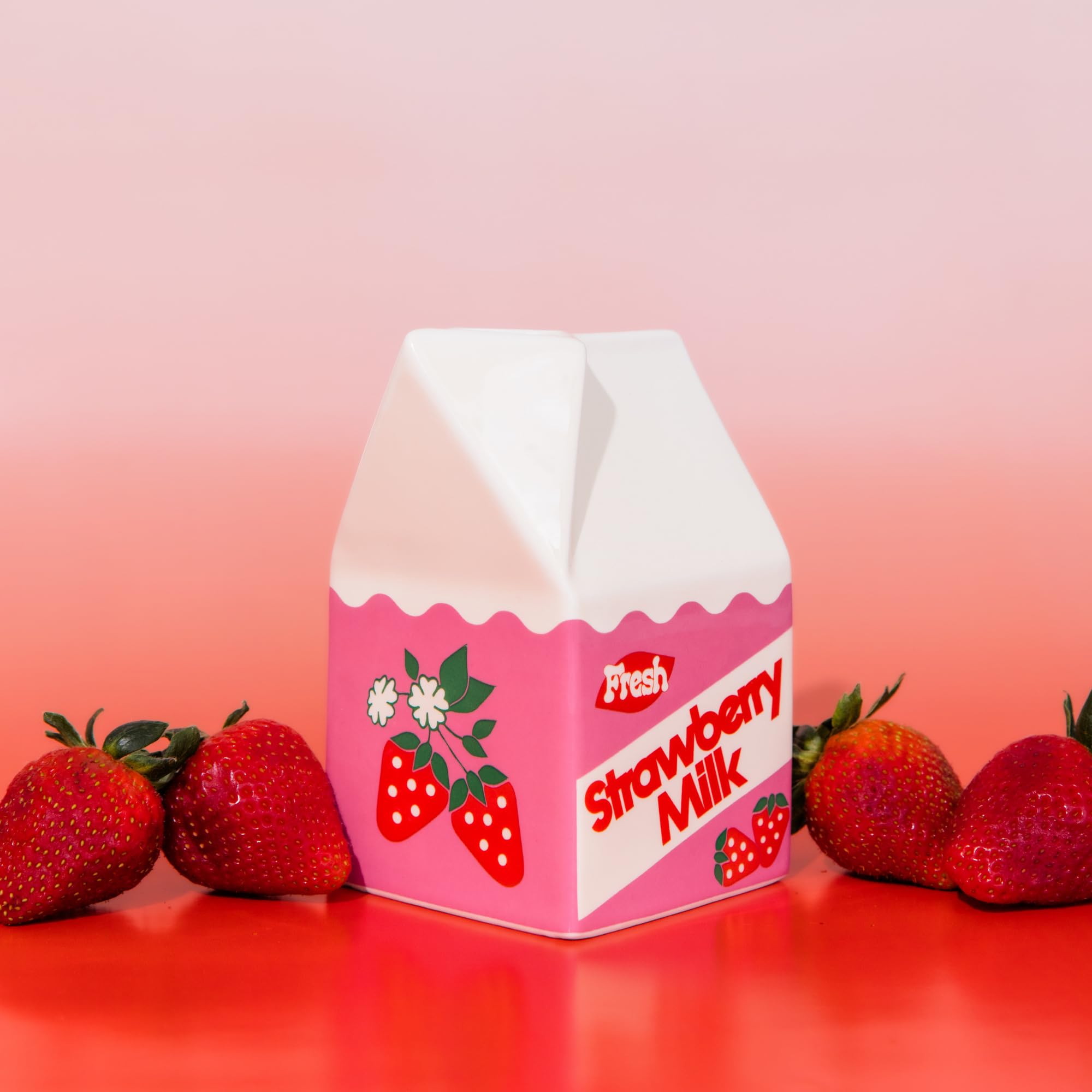 ban.do Vintage Carton Inspired Rise and Shine Decorative Mini Ceramic Vase, Unique Home/Kitchen/Office Accent, Strawberry Milk - Image 4