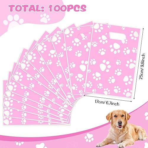 Miniatura 9 de Pasimy 100 bolsas de regalo de patas, bolsas de plástico a granel para mascotas, bolsas de regalo con estampado de patas de pata de perro, bolsas de