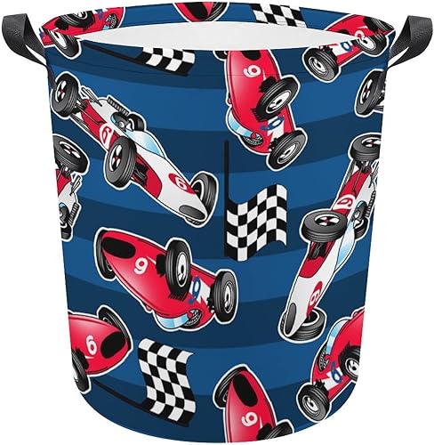 Cesta de lavandería para autos deportivos rojos, plegable, impermeable, con asas, fácil almacenamiento para dormitorio, dormitorio, baño y sala de