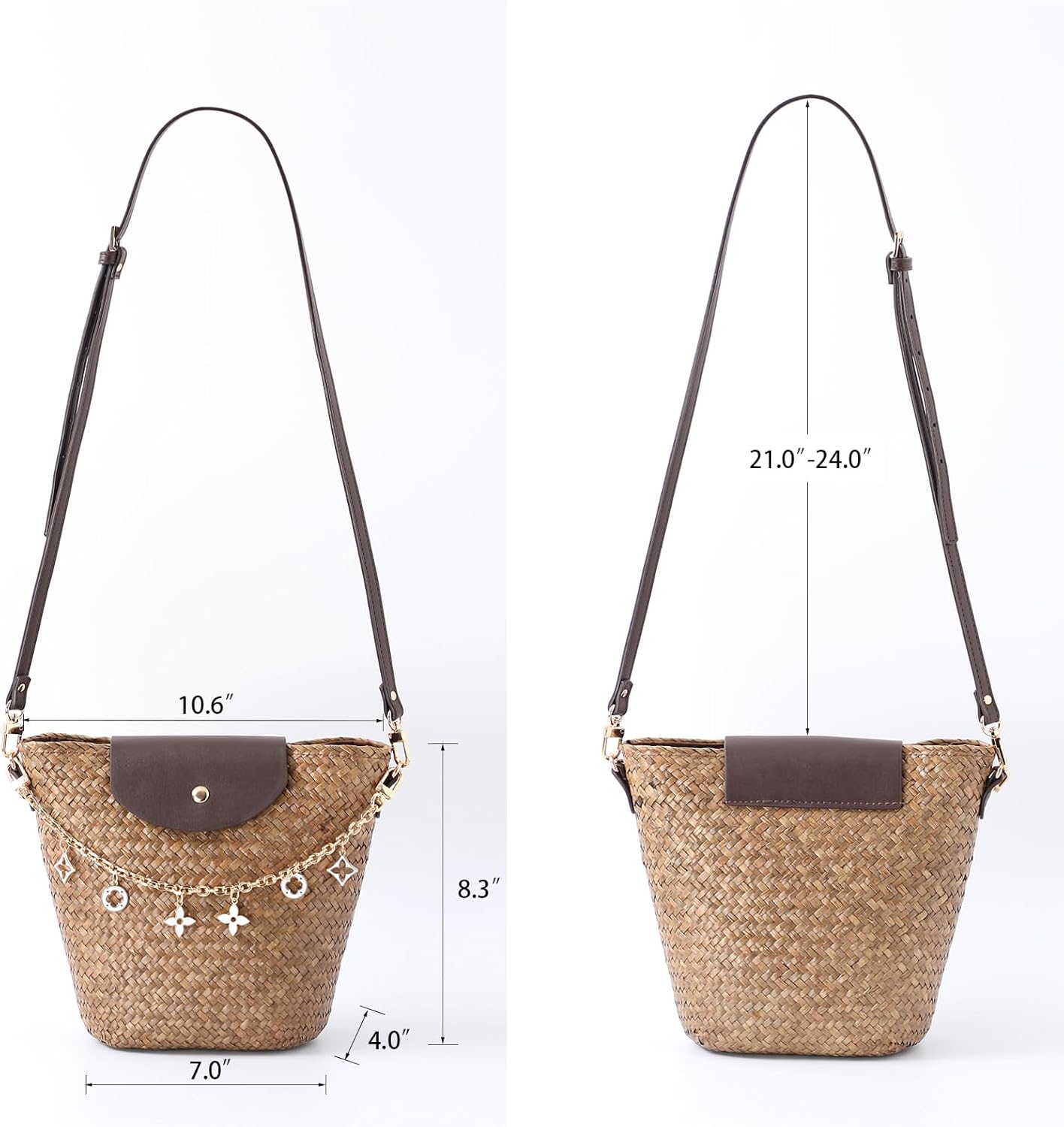 Women's Natural Straw Crossbody Bag Shoulder Bag Tote Handbag hobobag Purse Bag with Chain for Travel, Shopping, Camping, Beach Vacations - Image 8