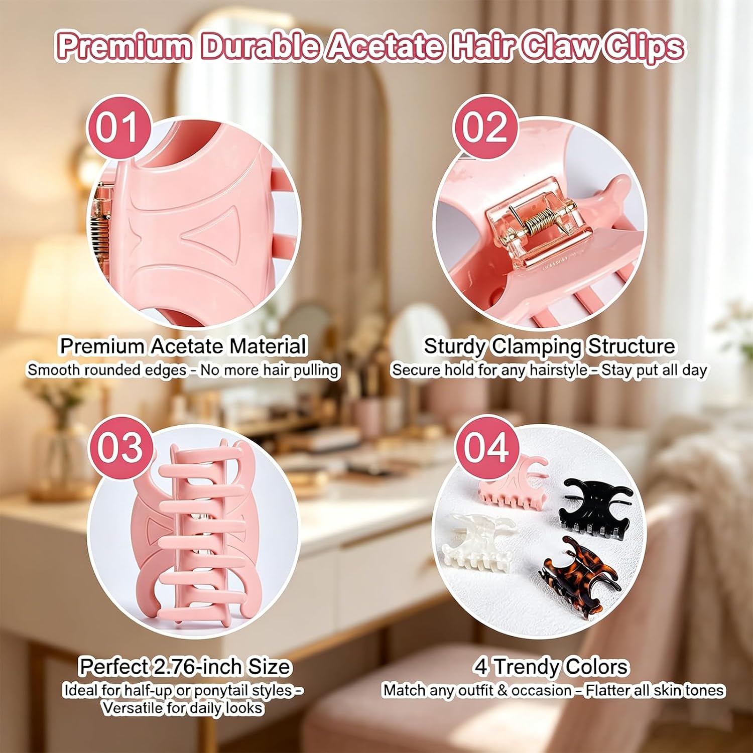 4PCS Premium Butterfly Hair Clips, Strong Grip Butterfly Hair Clips for Women, Medium Size Acetate Hair Claw Clips with Secure Hold,Perfect for Updos