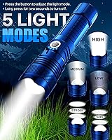 Vista 3 de Victoper Linternas LED azules, linterna táctica recargable de alto lumen y superbrillante, 5 modos, enfoque ajustable, impermeable, luces de flash