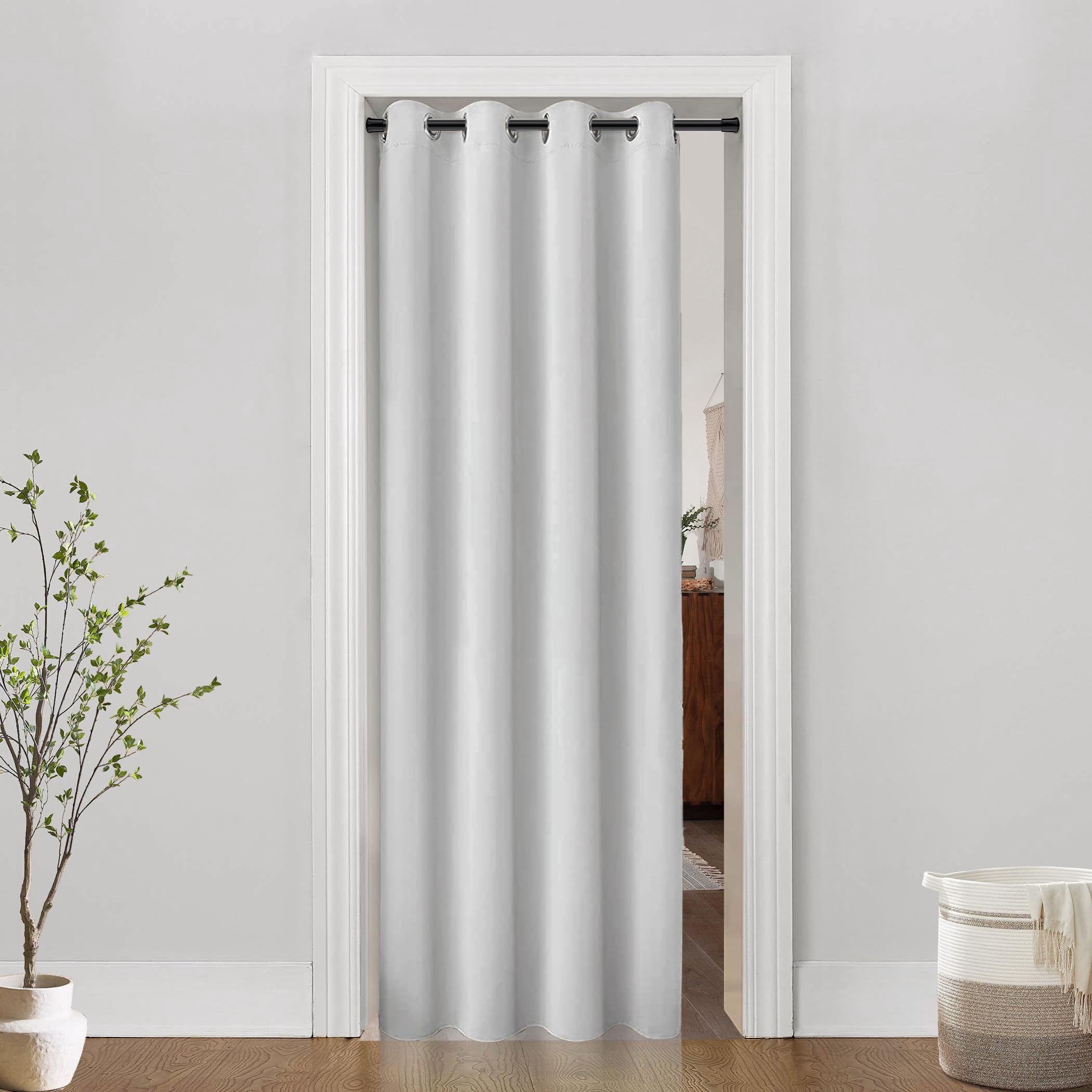 Curtain as Bedroom Door,Interior Temporary Sliding Portable Sound Proof Curtain for Doorway Cover Open Closet,Fits Opening 24/30/36 Wide,80 In Long,Puetas Para Cuarto Closet,No Bead/Beaded,Ash White