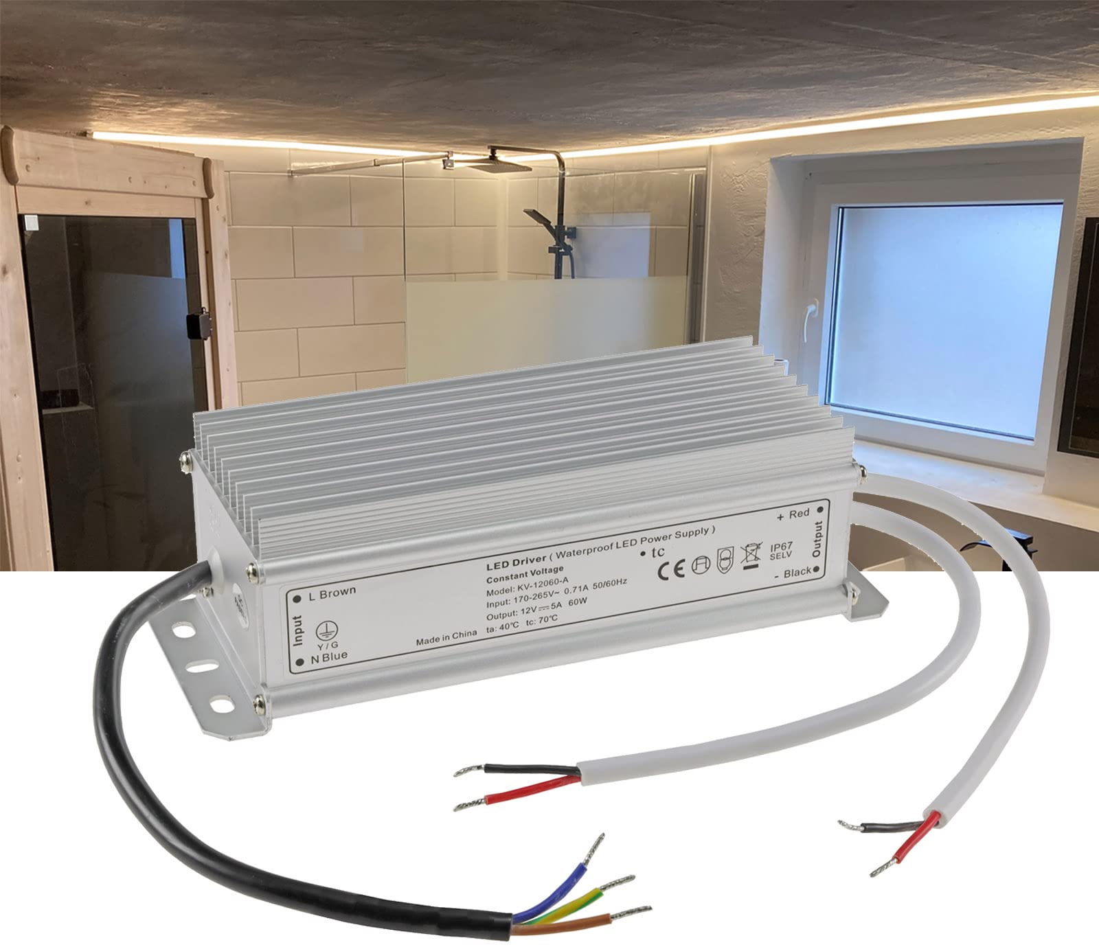 LED Transformator 12V 60W, IP67 Waterdicht Voeding 5A, 230V AC naar 12V DC Stuurprogramma, Constante Spanning Adapter voor Binnen of Buiten LED Strip Licht MR16 CCTV Reclamebord, DUSKTEC