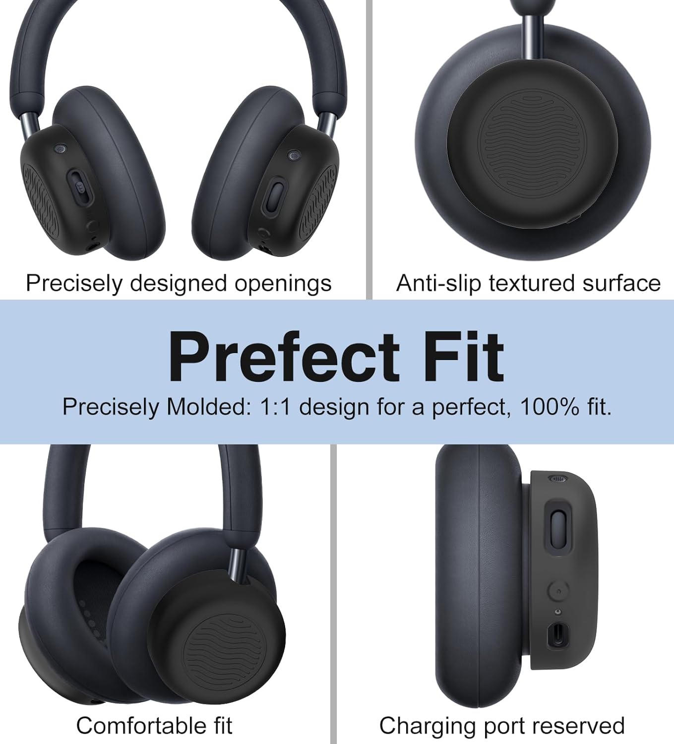 Case for CMF by Nothing Headphone Pro Cases, Ultra-Thin Soft Silicone Ear Cups Protective Cover, Shockproof Drop-Proof Washable for Women Men (Black) - Image 6