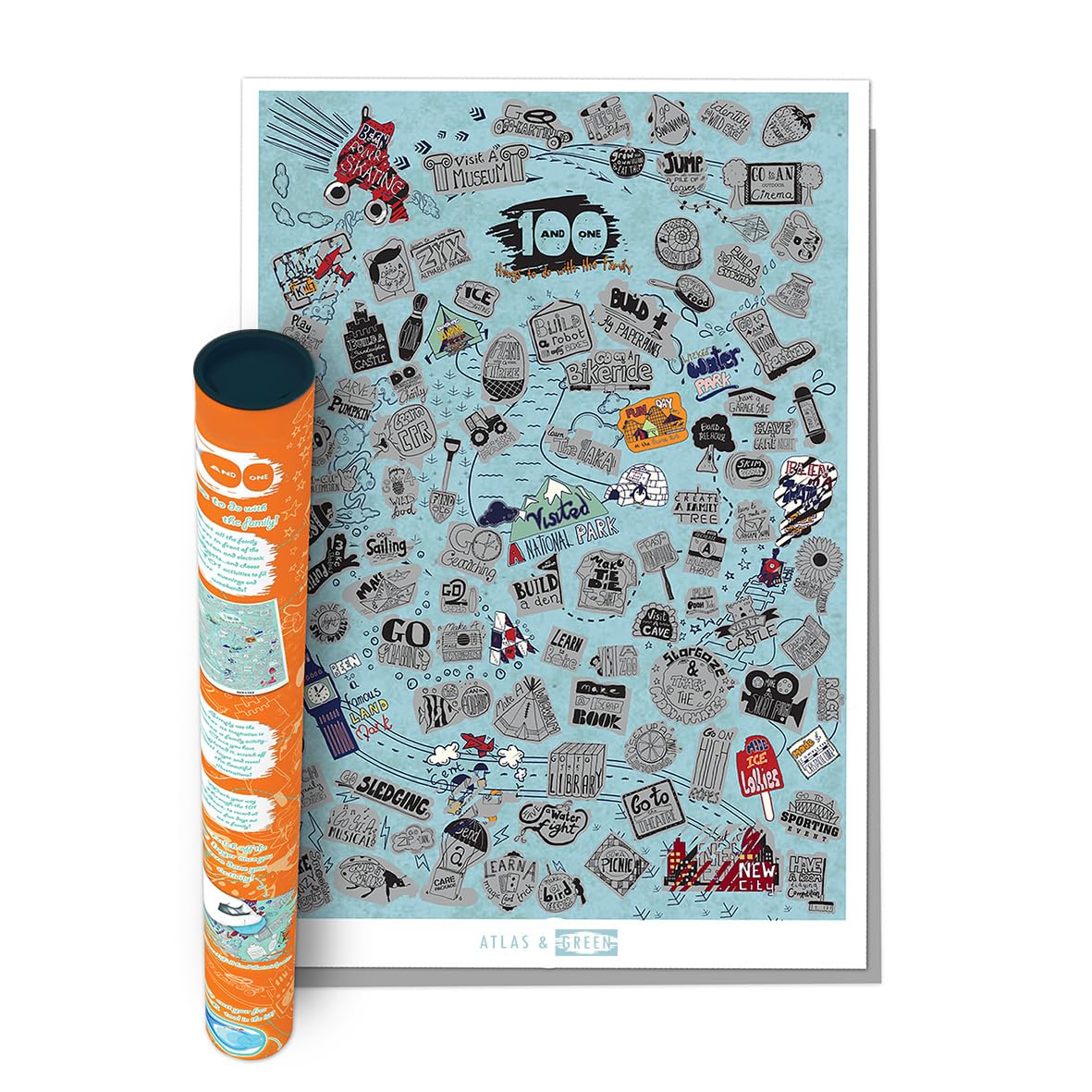 100 Things to do with the Family Scratch Off Poster | Wall Art Posters | Kitchen Wall Decor | Scratch Art | Family Bucket List Scratch Poster + Premium Gift Box | Adventure Activities for the Family